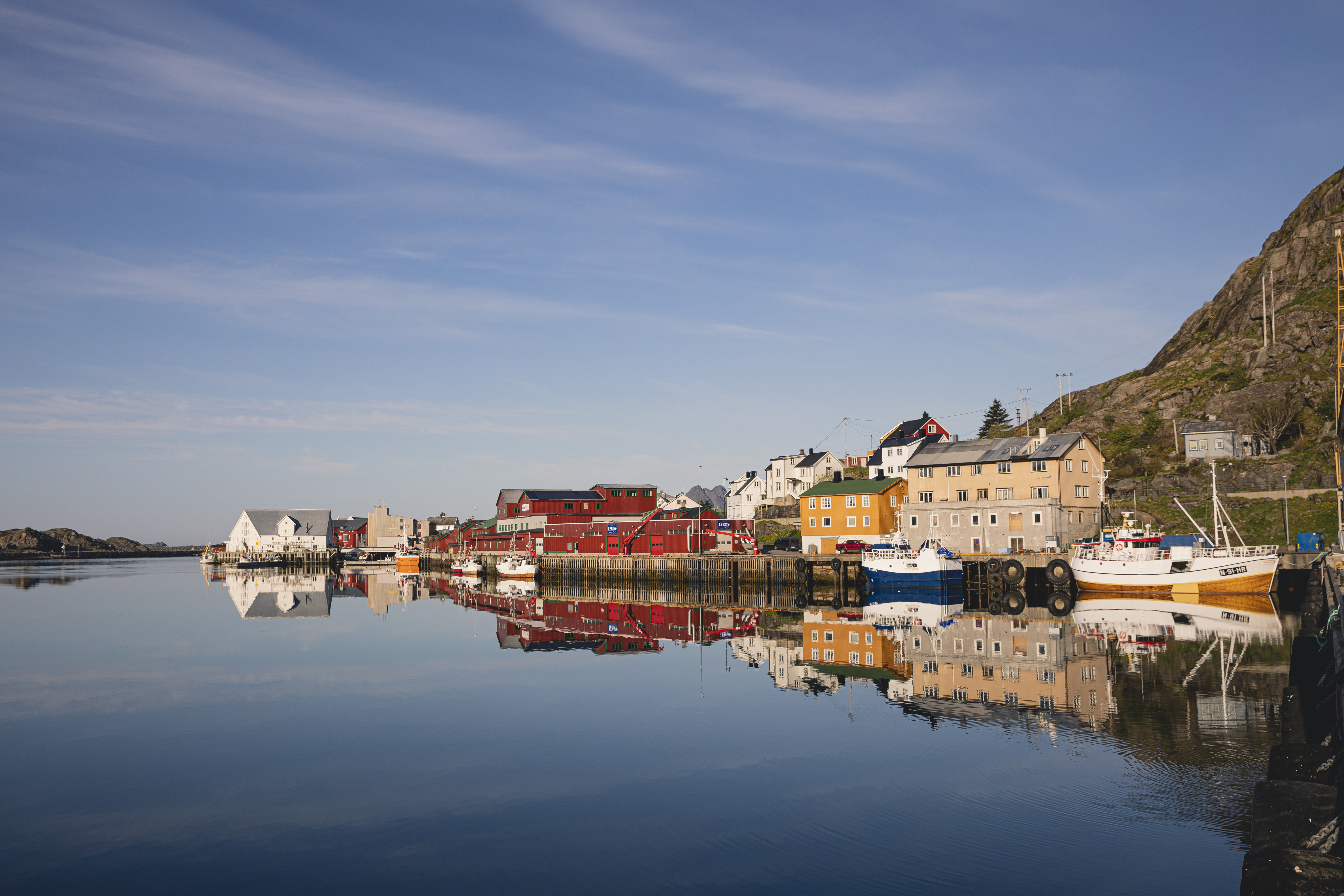 Fishing village in Stamsund in sunshine