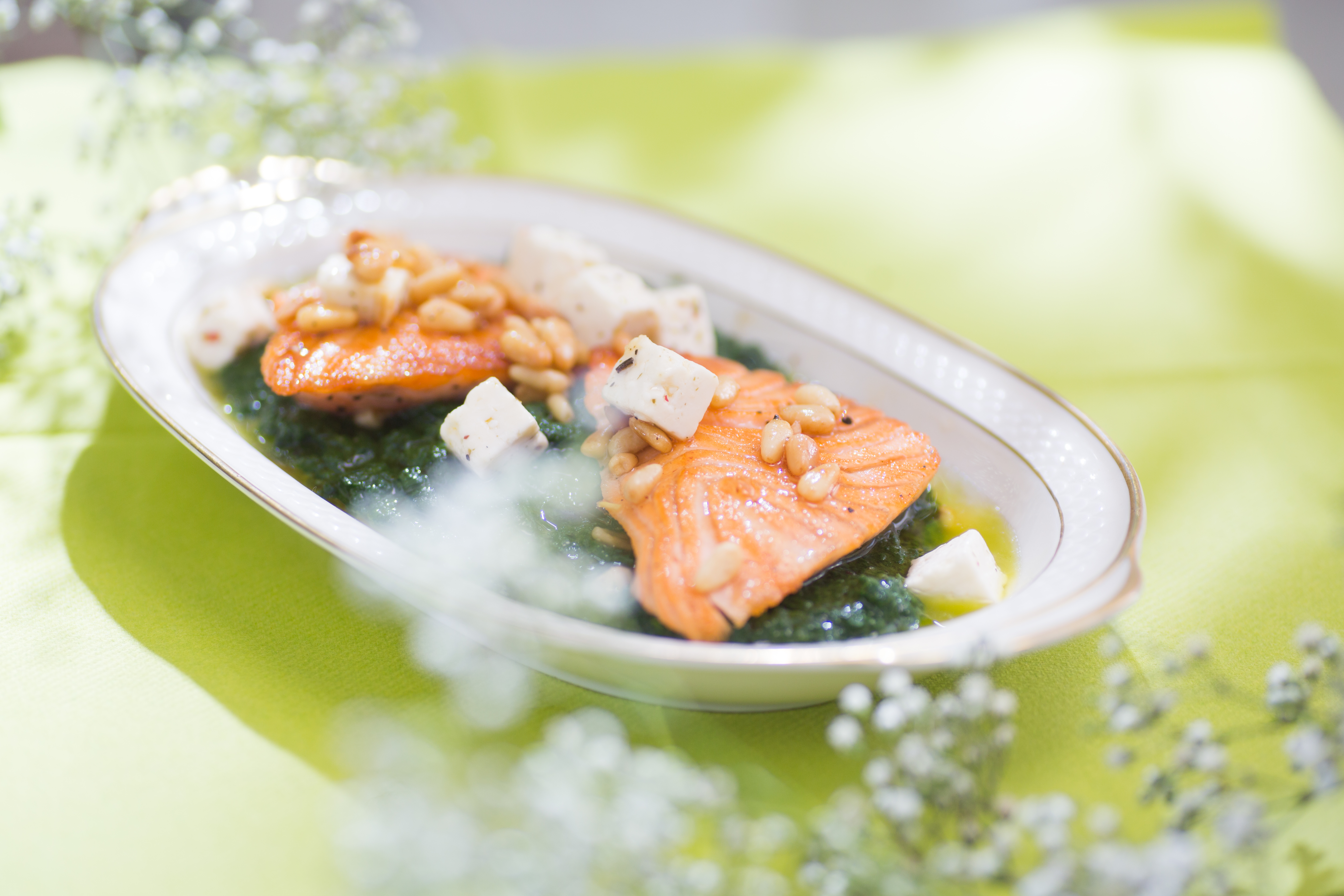 Zalm met spinazie en feta