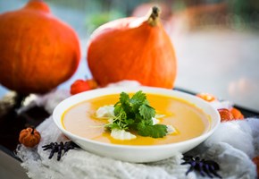Pumpkin soup with white fish