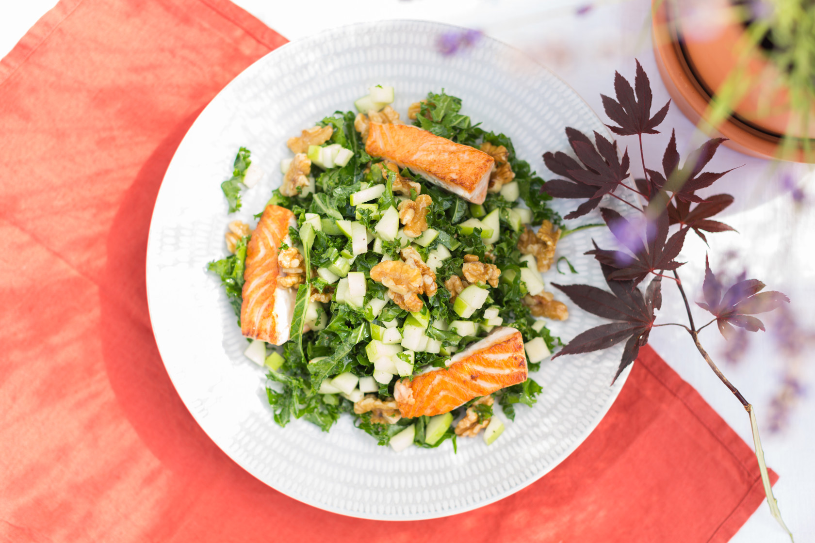 Salmon with apple, ​ kale and walnuts​