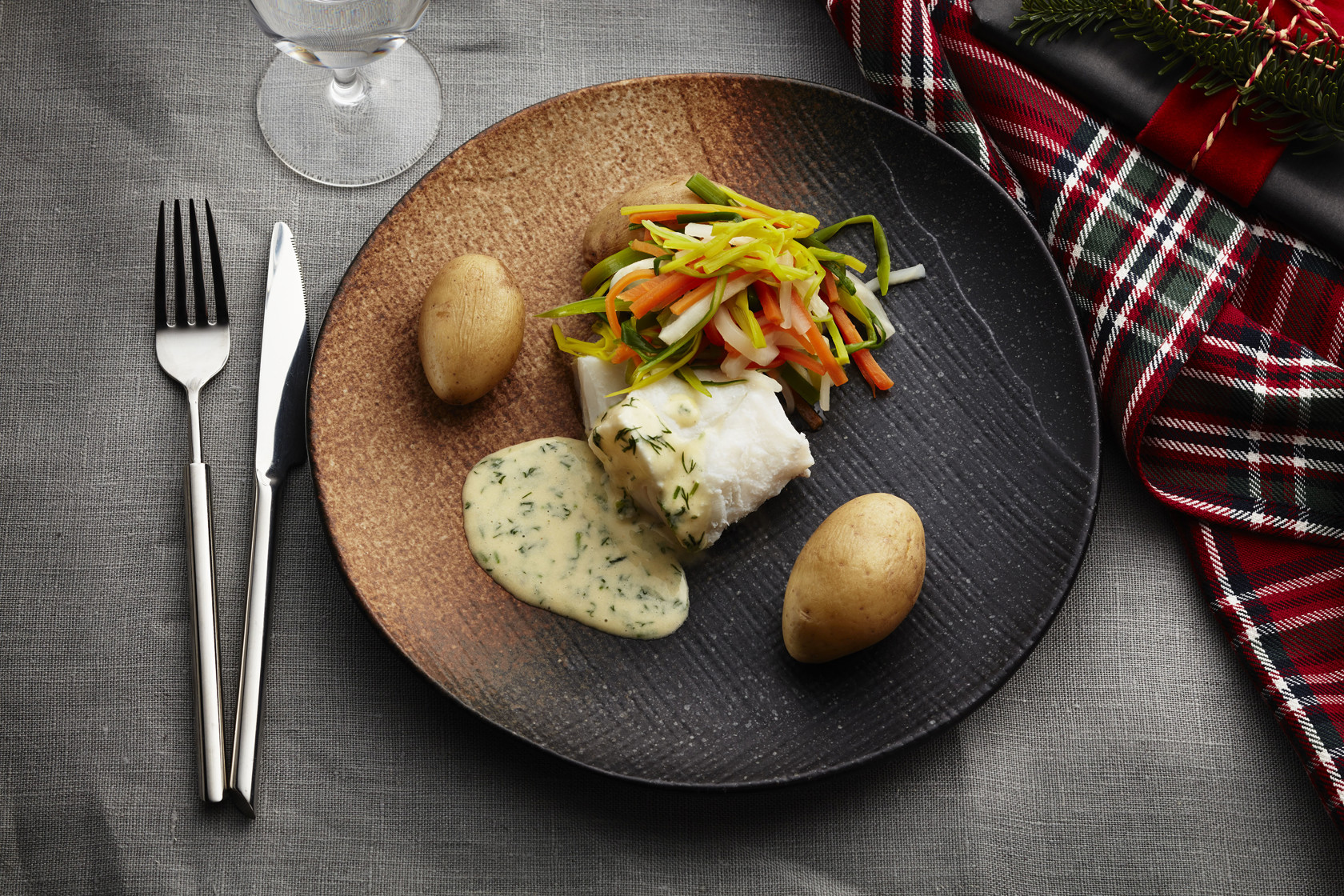 Cod with almond potatoes and dill butter