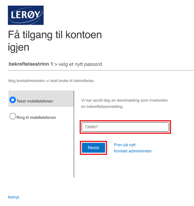 Skjermbilde glemt passord