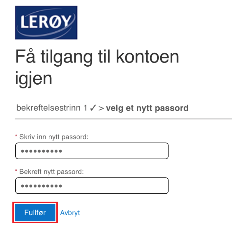 Skjermbilde glemt passord