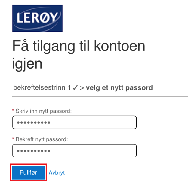 Skjermbilde glemt passord