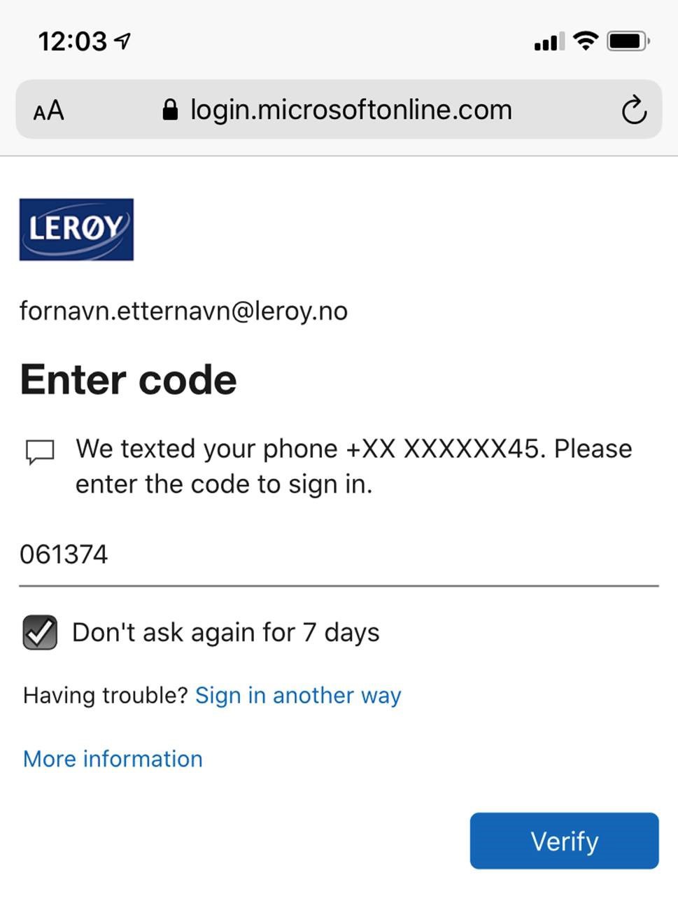 Skermbilde log in