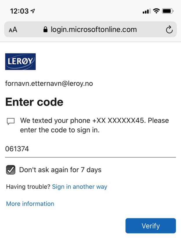 Skermbilde log in