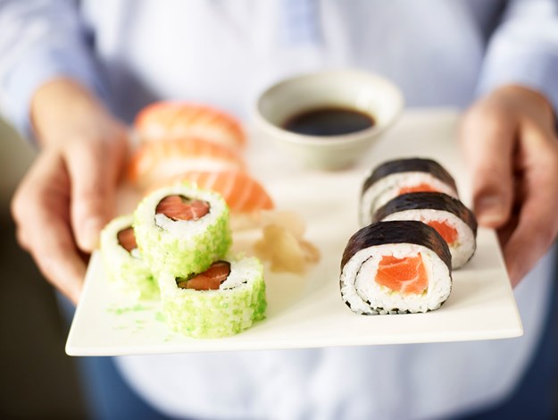 Sushi served on a plate