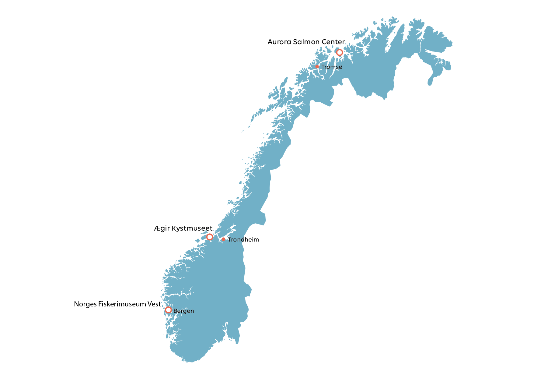 Map of Lerøy visiting centres in Norway