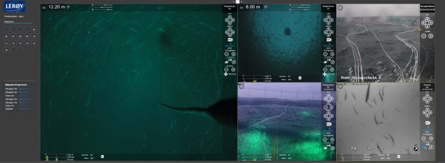A screenshot of a screen with under water cameras and a lot information regarding feeding, 