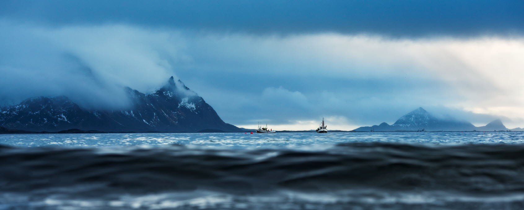 Landskap med fjord och berg