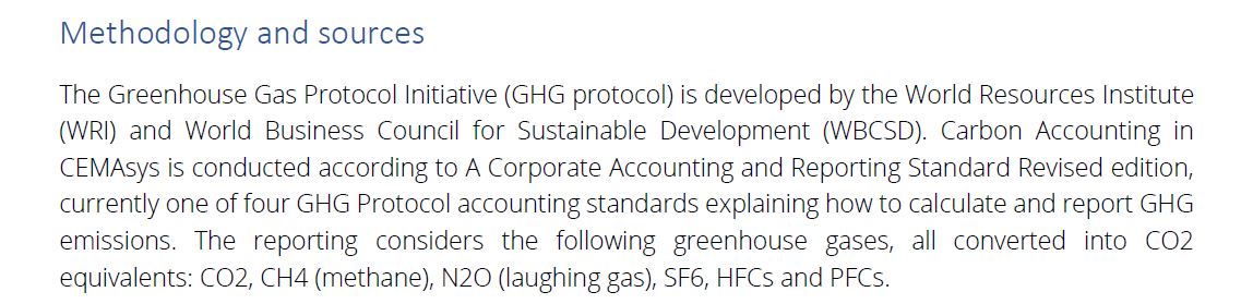 GHG emissions, calculations, methodology (developed by Cemasys)