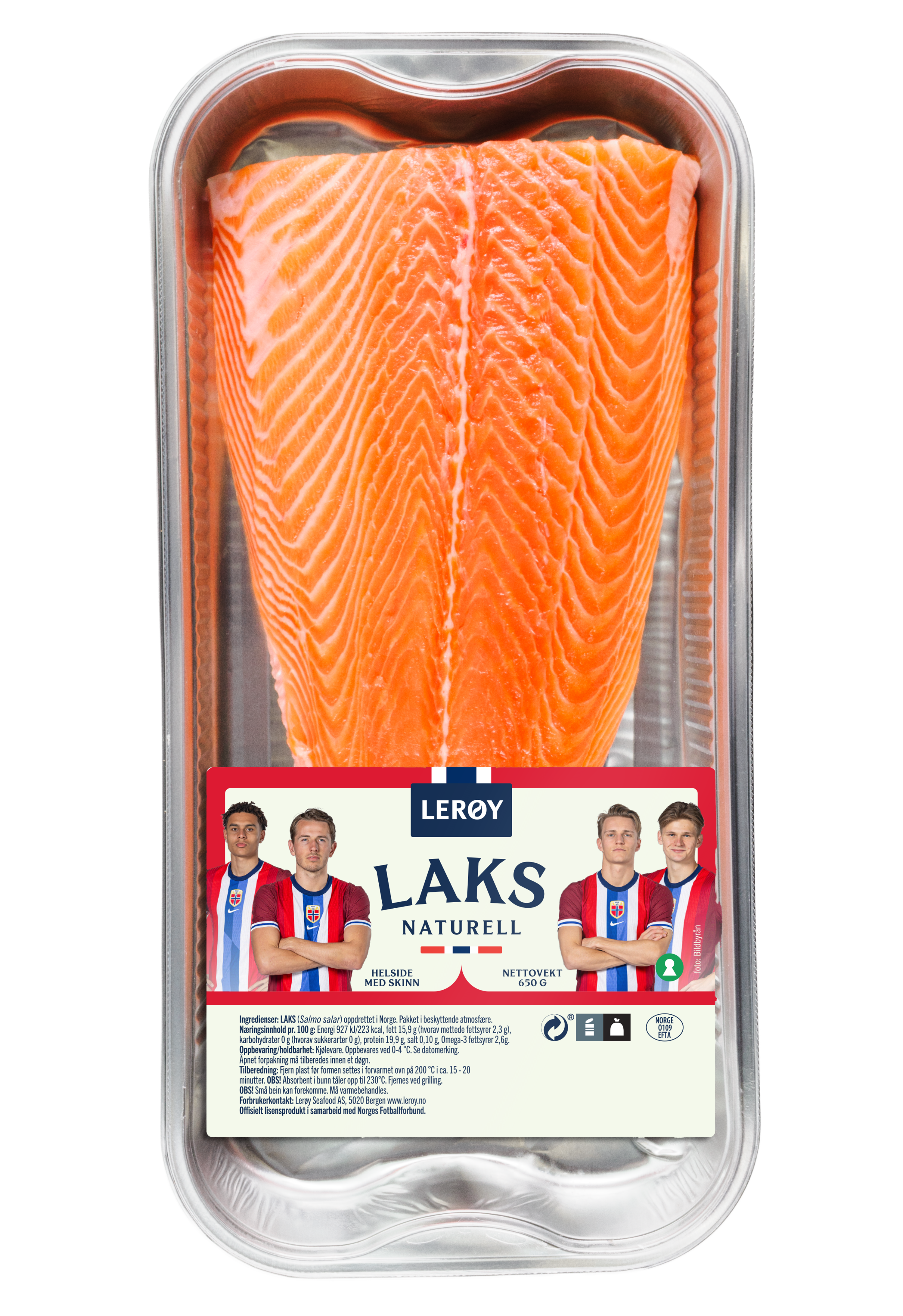 Aliminiumsform med helside av laks. 