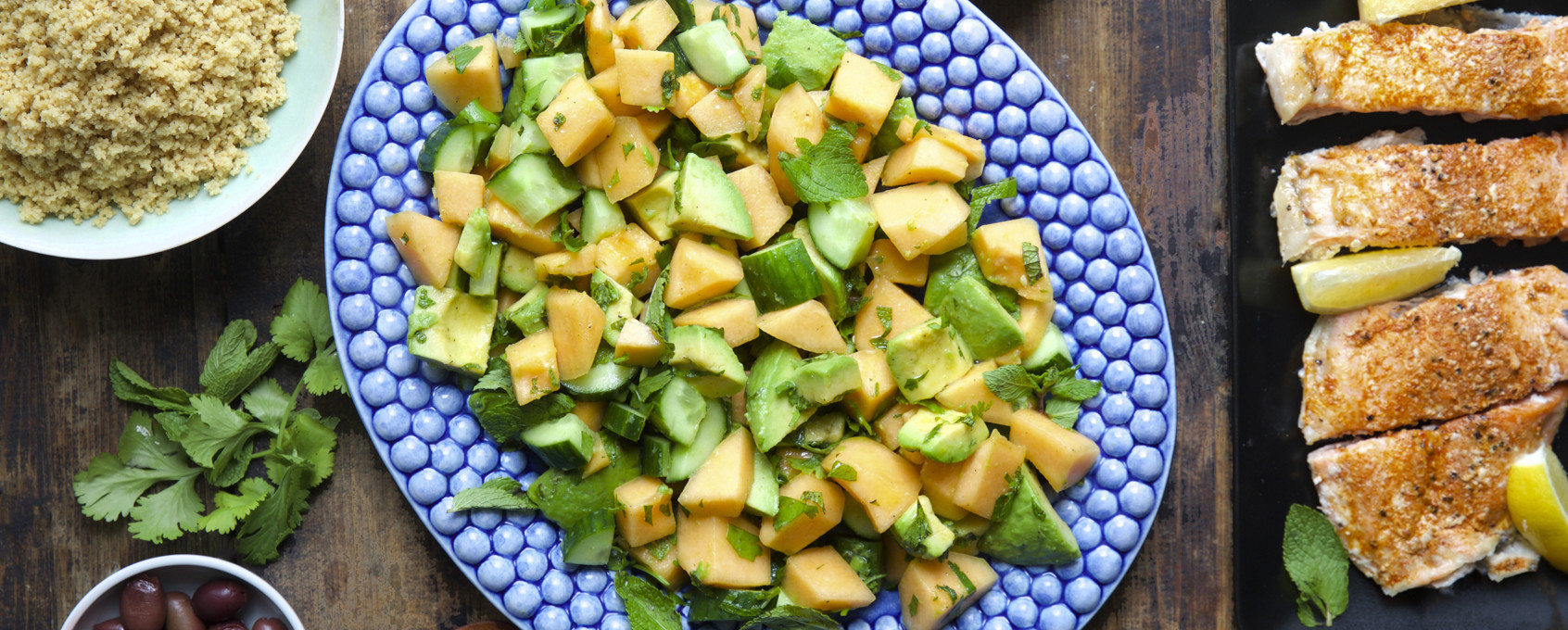 Cantaloupe salat med laks