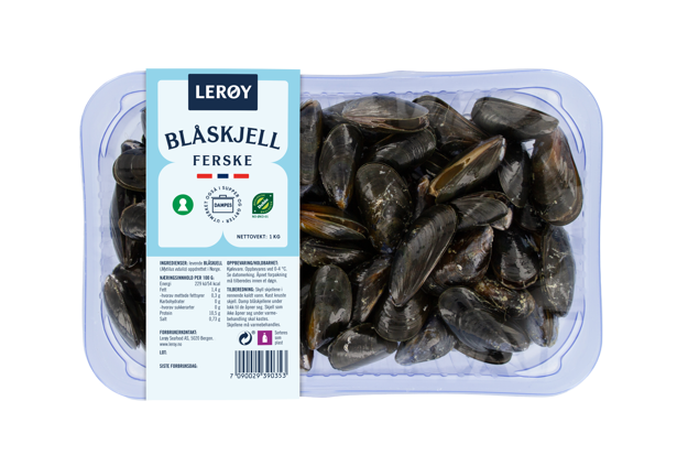 Blåskjell priduktbilde i forpakning