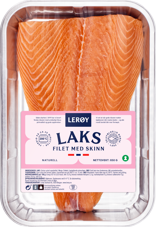 Laks naturell helside filet 650g