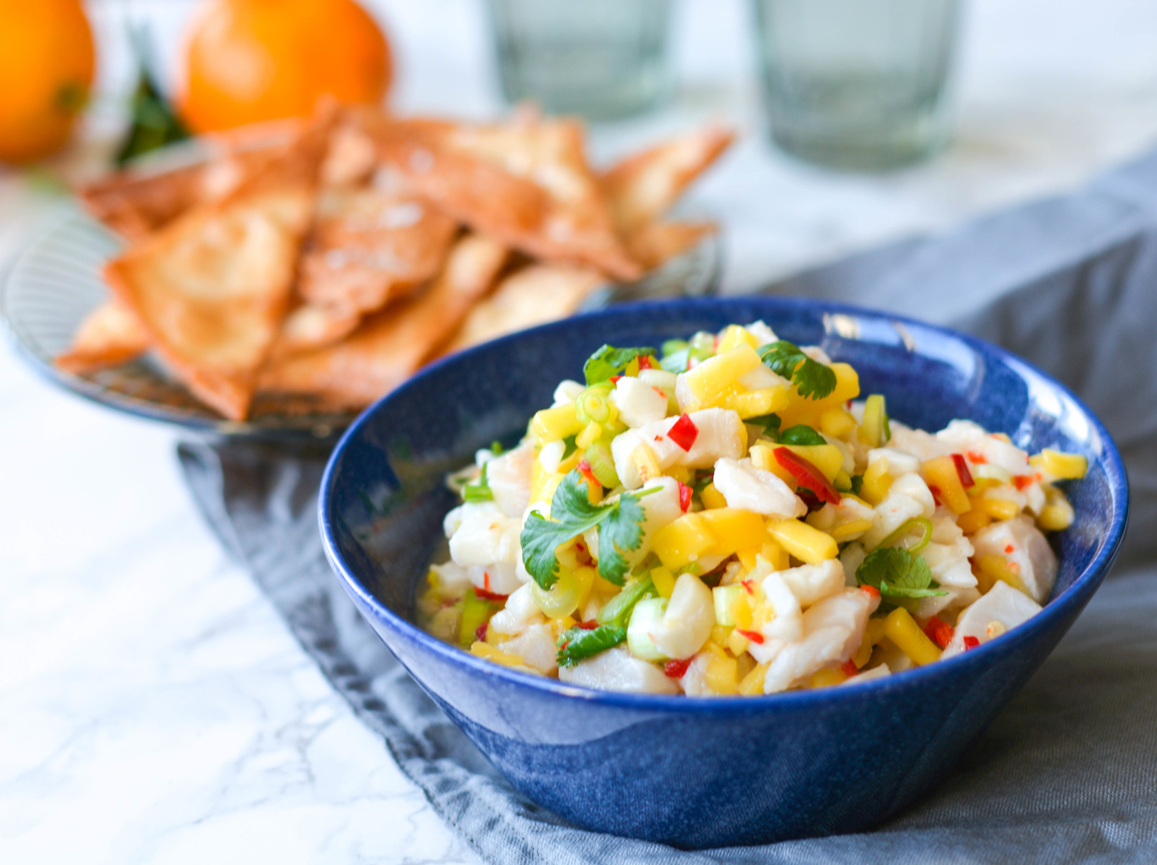Ceviche with cod, mango and clementine