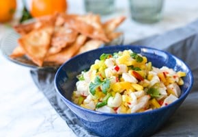 Ceviche with cod, mango and clementine