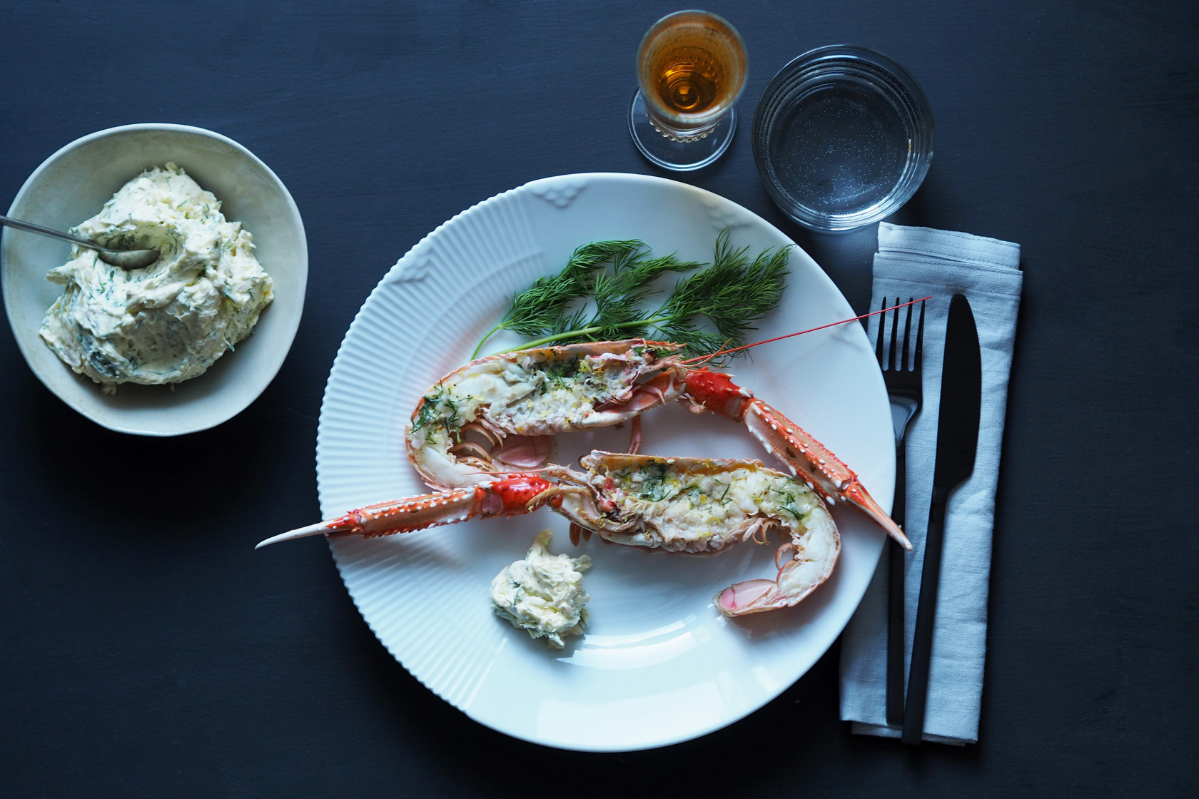 Langoustines au gratin with whipped clementine butter