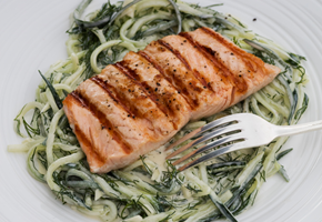 Grilled salmon with cucumber salad