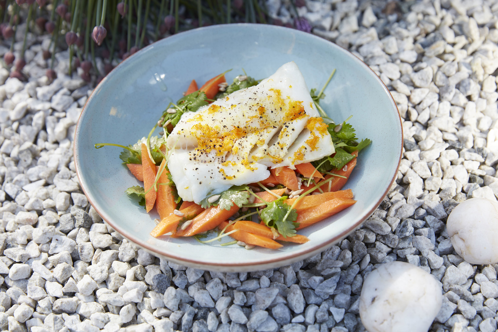 Grilled cod with orange and coriander