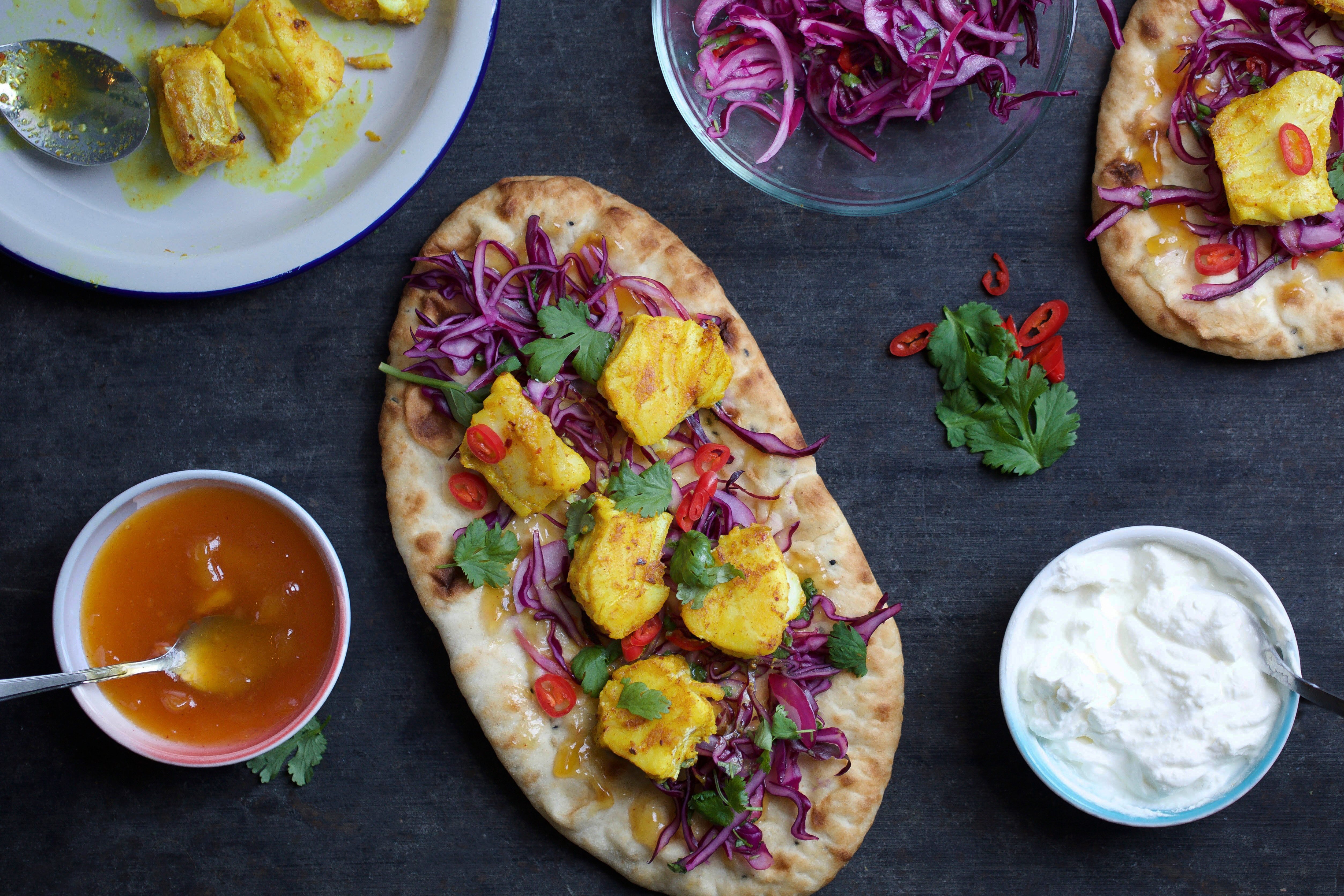 Karristekt torsk på nanbrød