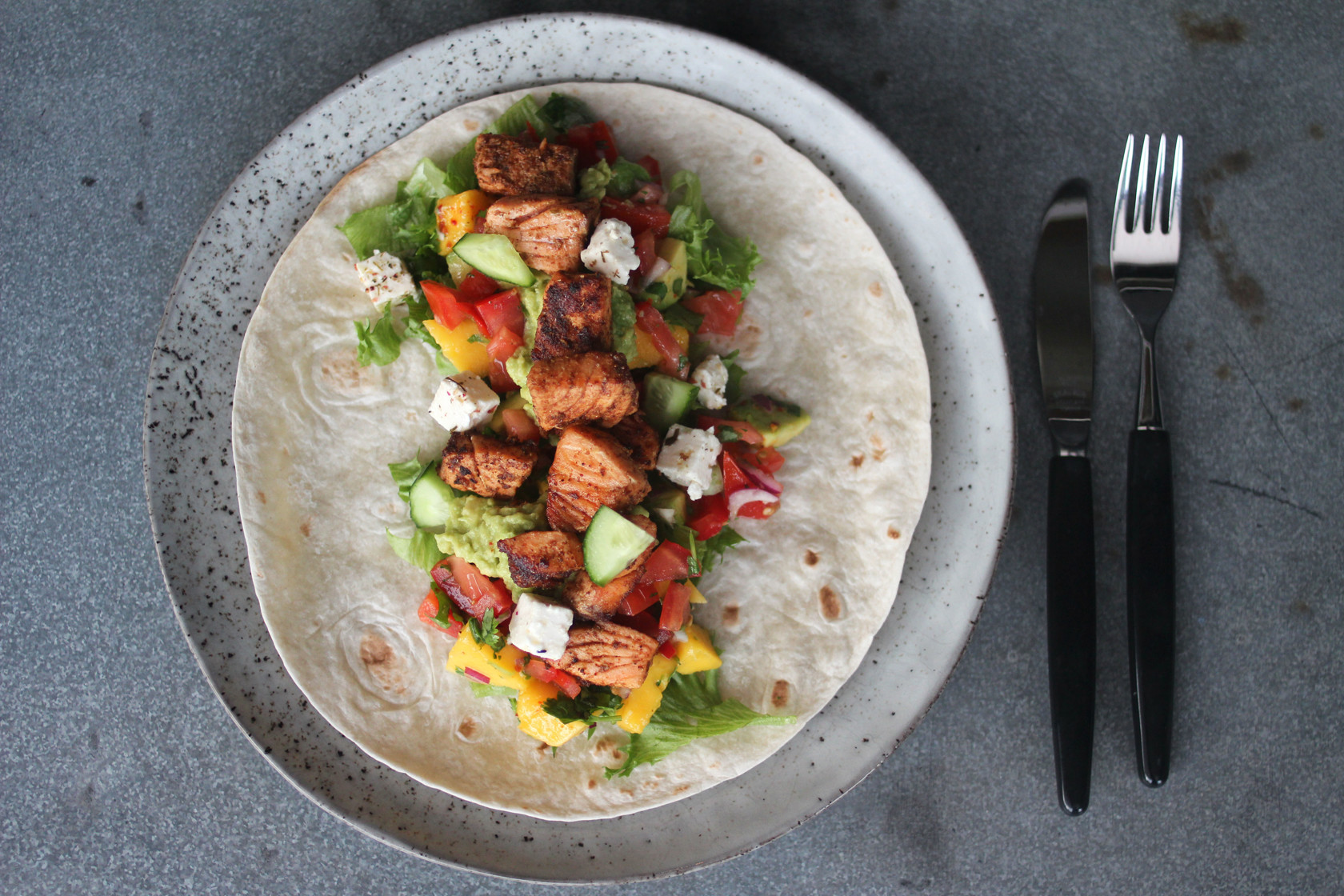 Salmon taco with mango salsa