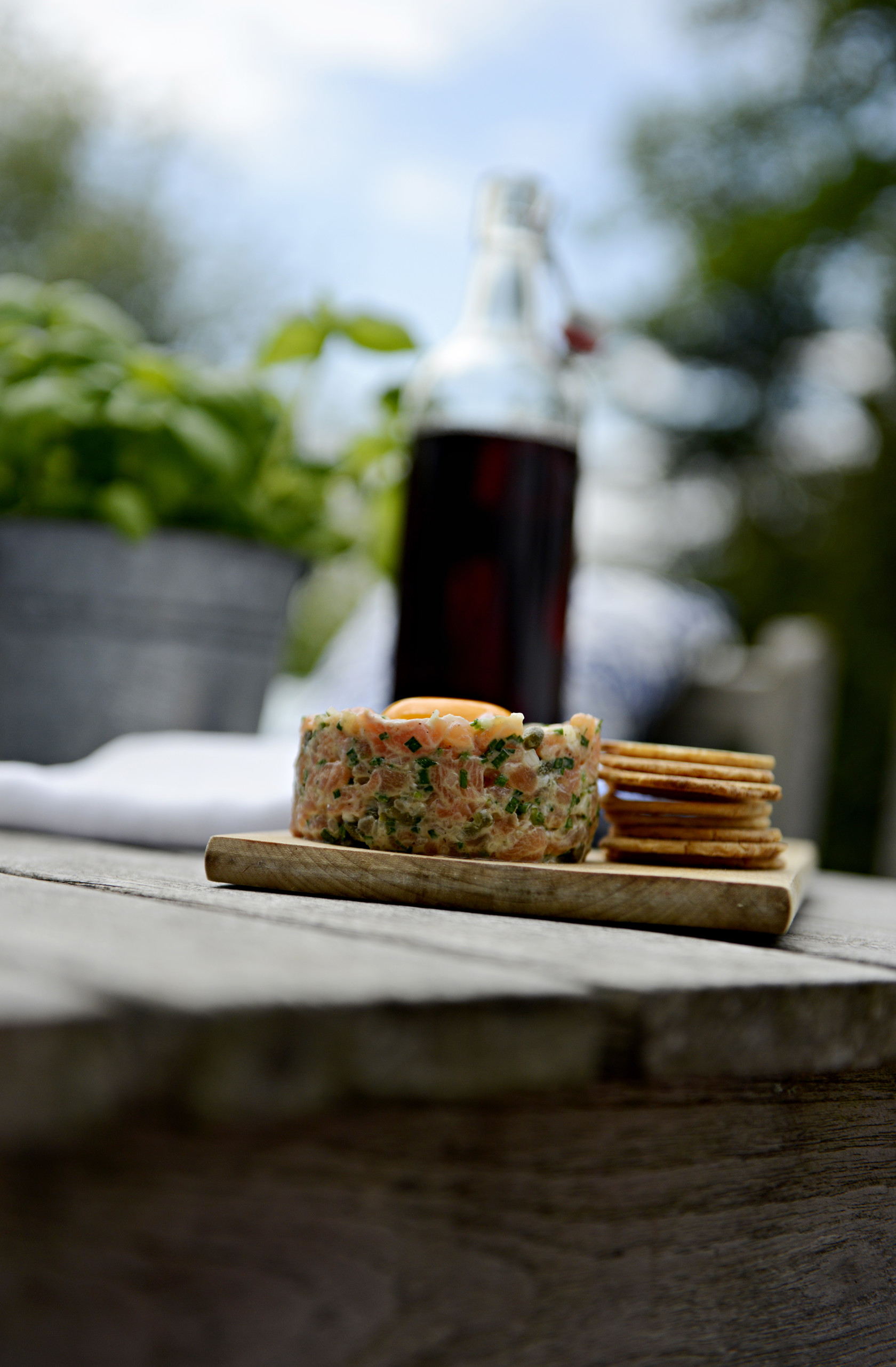 Salmon tartar with sugar kelp