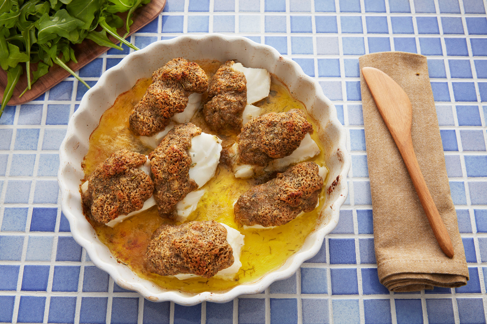 Baked cod with breadcrumbs and herbs