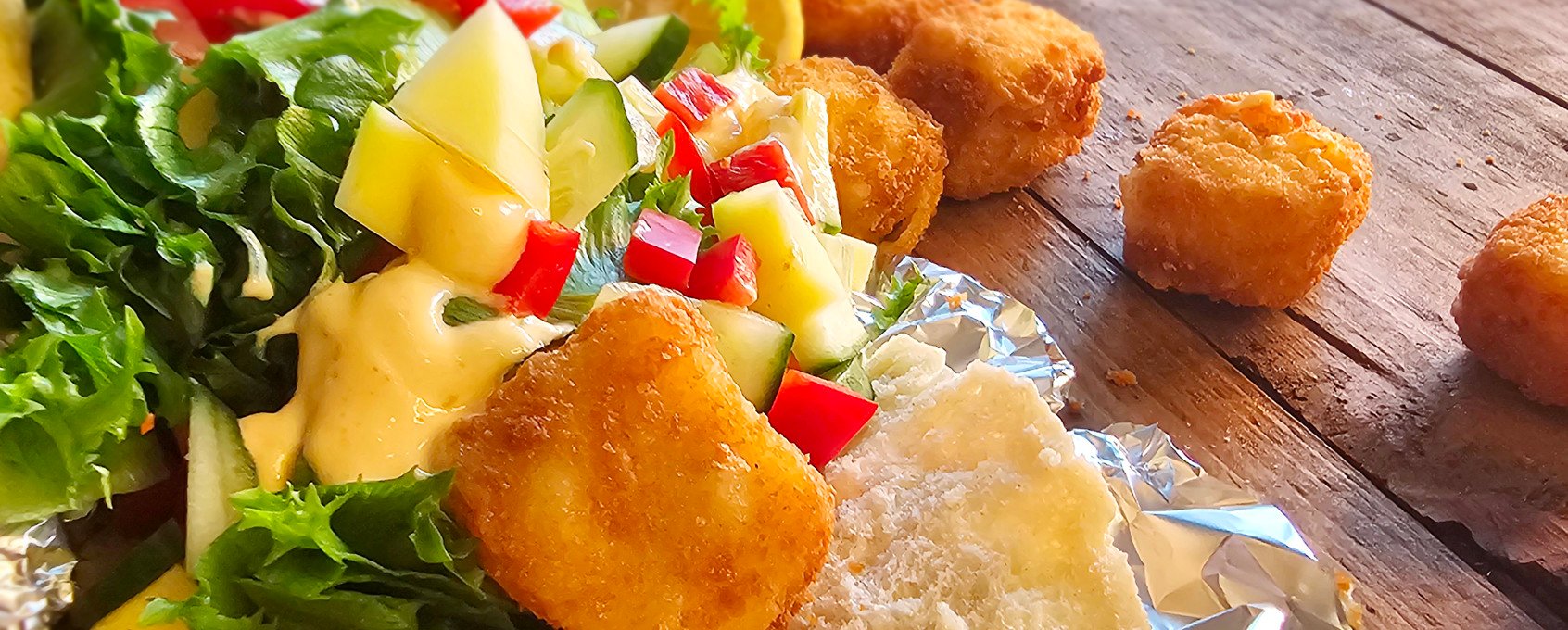 Kebab med Lerøy Sprøpanerte torsketerninger i airfryer