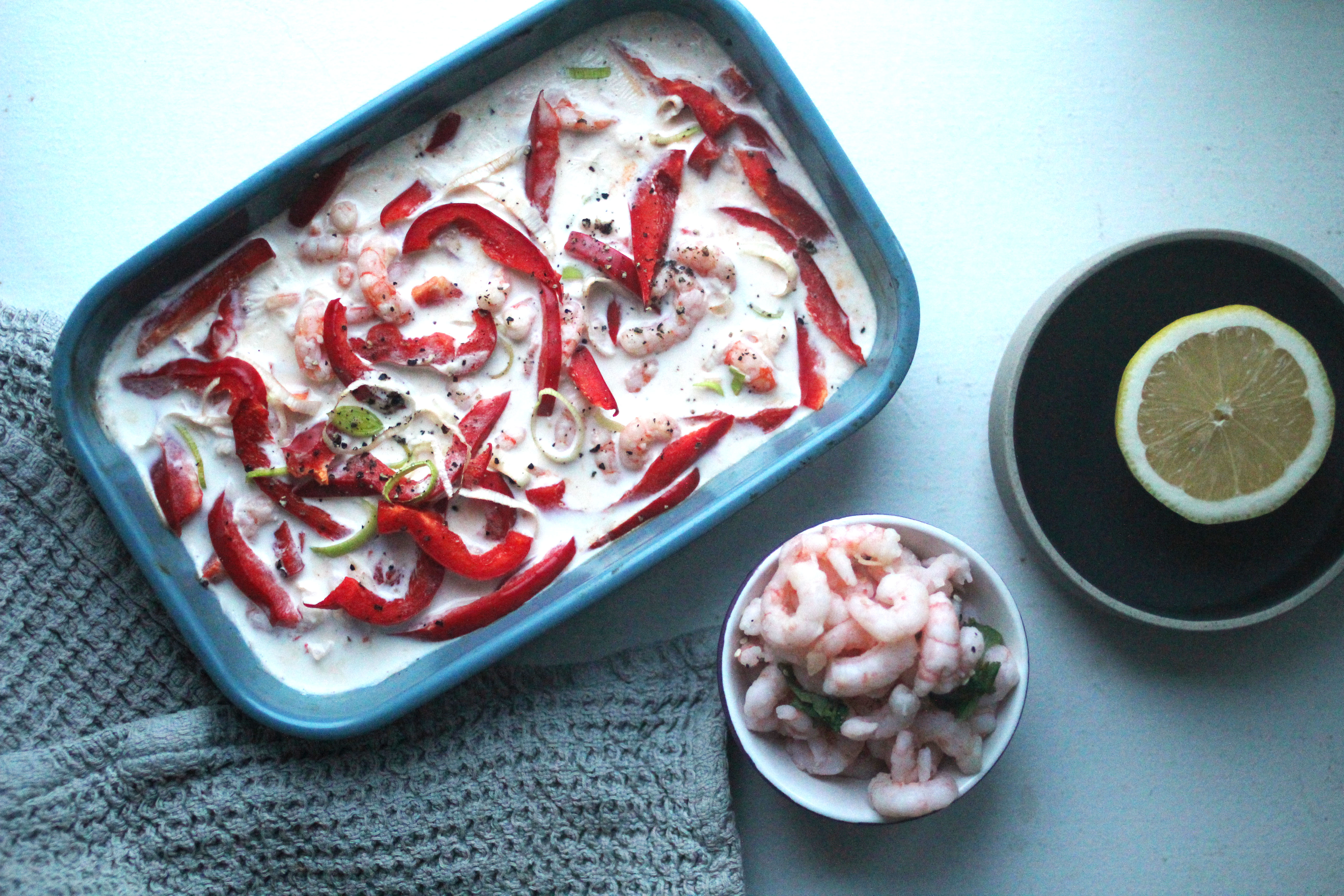 Reker i form med fløte og paprika