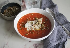 Tomato soup with baked cod